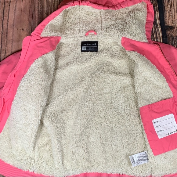 Carhartt Canvas Hooded Jacket Toddler Size S 7/8 Pink Sherpa Lined OJ9566-G - Picture 11 of 14